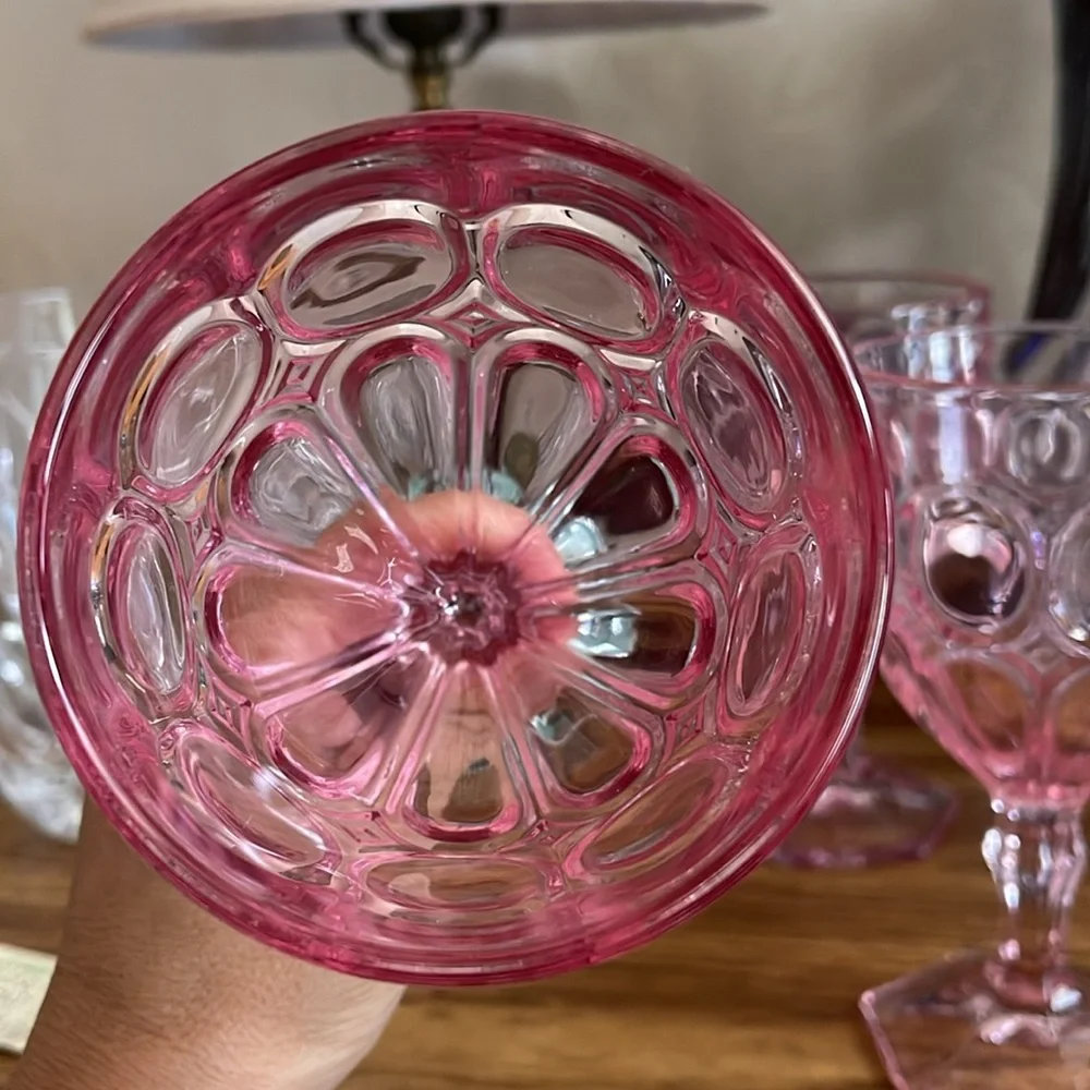 Rare Set of 3 Pink Vintage Fostoria moonstone water goblets